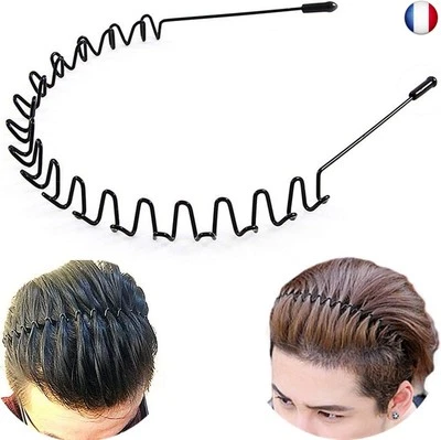 Serre-tête en métal pour homme et femme - Unisexe - Noir ondulé - Pour le sport  - Photo 1/4