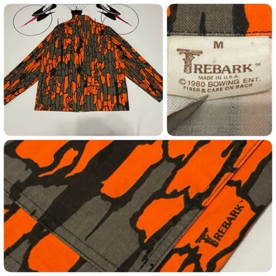 VTG Trebark Hunting Jacket Full-Zip 1980 Bowing Camo USA Made Orange Gray M  - Image 1 of 4