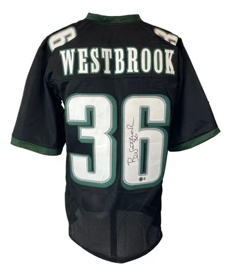 Camiseta de fútbol negra firmada por Brian Westbrook Philadelphia BAS Foto 1 de 3