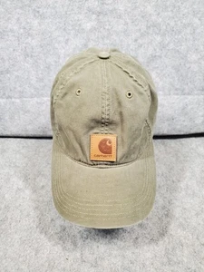 Carhartt Mens Cap Adjustable Hat Olive Green Leather Patch Workwear Hiking - Picture 1 of 11
