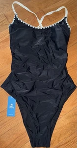 Damen Medium Cupshe schwarz Einteiler mit weißem Akzent & Schnürung hinten, gepolstert  - Bild 1 von 3