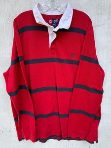 CHAPS Rugby Shirt Men's XXL Red w Stripe Long Sleeve 100% Cotton - Picture 1 of 8