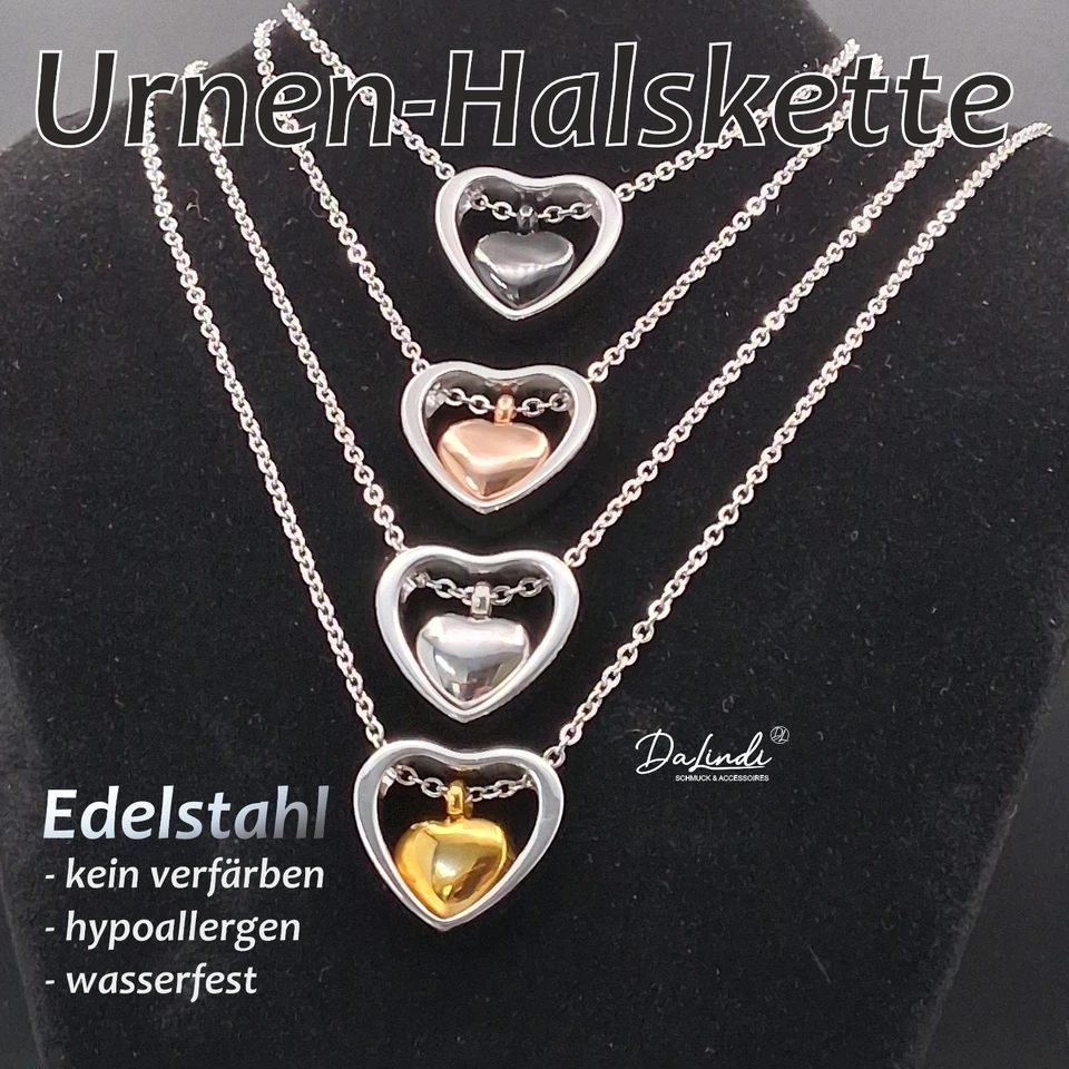 Memorial Kette, Asche Anhänger, Urne, Feuerbestattung Halskette "Herz in Herz" - Bild 1 von 4
