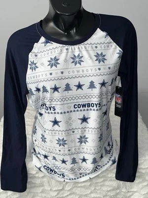 DALLAS COWBOYS NFL MUJER MANGA LARGA DORMIR CAMISA ROPA DE DORMIR PIJAMA TOP MEDIANO NUEVO CON ETIQUETAS Foto 1 de 2