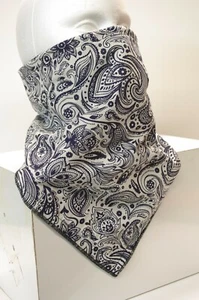 Windproof fleece Blue White Paisley lined Bandana Motorcycle Face Mask - Picture 1 of 1
