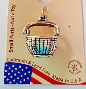 Sterling Silver 3D 18x13x10mm Movable Handle Woven Basket Nantucket style Charm - Picture 1 of 3