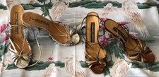 2 pairs 70s Maud Frizon metallic multicolored high heel sandals ankle straps~37