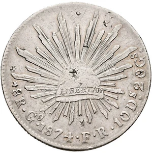 ► MEXIKO • 1874 ☆ 8 REALES GUANAJUATO (FR) · SILBER • FREEDOM ☆ KM#377.8 ☆C9935 - Bild 1 von 4