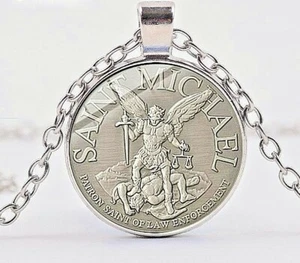 Archangel St.Michael Necklace Protect Me Saint Shield Angel Protection Glass Gem - Picture 1 of 1