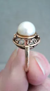 Vintage 14K GOLD Filigree PEARL RING Size 5.5 Simple Elegant - Picture 1 of 7