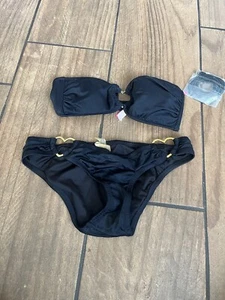 Victoria secret PINK Y2K black gold heart cutout bikini XS - Picture 1 of 4