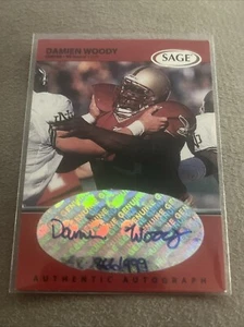 Autógrafos Sage #A50 Damien Woody 1999 rojos #/999 raros Rookie Patriots - Imagen 1 de 1