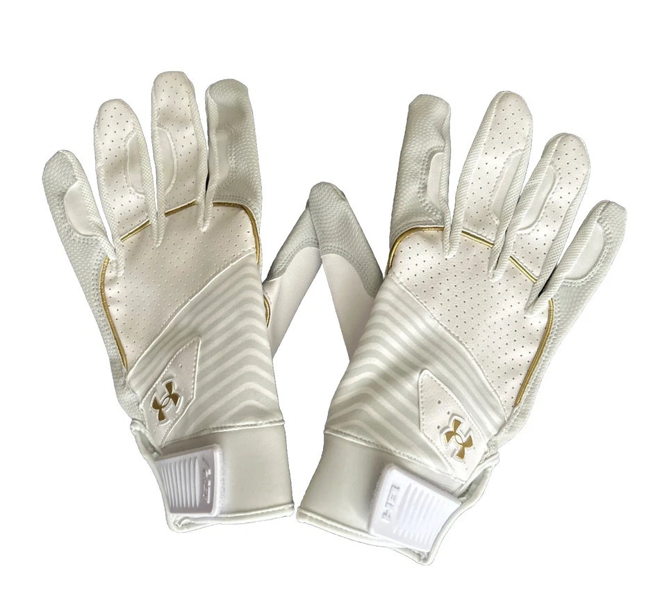 ¡NUEVO! PREMIUM! Guantes de bateo UA Bryce Harper blancos/dorados/gris claro - talla XL Foto 1 de 4