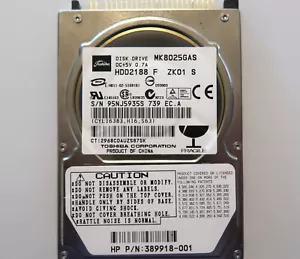 Toshiba MK8025GAS HDD2188 F ZK01 S 610 A0/KA024A 2.5" 80gb IDE HP# 389918-001 - Picture 1 of 2