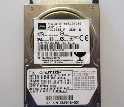 Toshiba MK8025GAS HDD2188 F ZK01 S 610 A0/KA024A 2.5" 80gb IDE HP# 389918-001 - Image 1 of 2