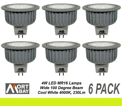 6 x LED Wide Beam Downlight Globes Bulbs 4W 12V MR16 Cool White 4000K AC & DC - Image 1 of 4