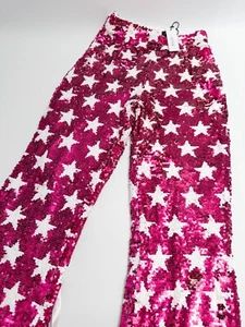 NWT Nasty Gal Womens Sz 4 Sequins Flared Trousers Premium Disco Purple Straight - Picture 1 of 11