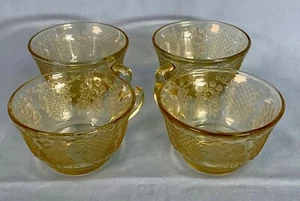 4 Federal Glas Normandie Bernstein Bouquet & Lattice Depression Glas Teetassen - Bild 1 von 9
