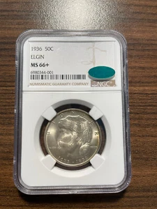 1936-P Elgin Silver Half Dollar Commemorative NGC MINT STATE 66+ MS 66+ PLUS CAC - Picture 1 of 4