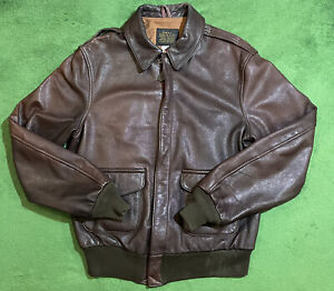 Vtg Avirex Limited Type A-2 GoatSkin Leather Flight Jacket Brown Size 40 Large L