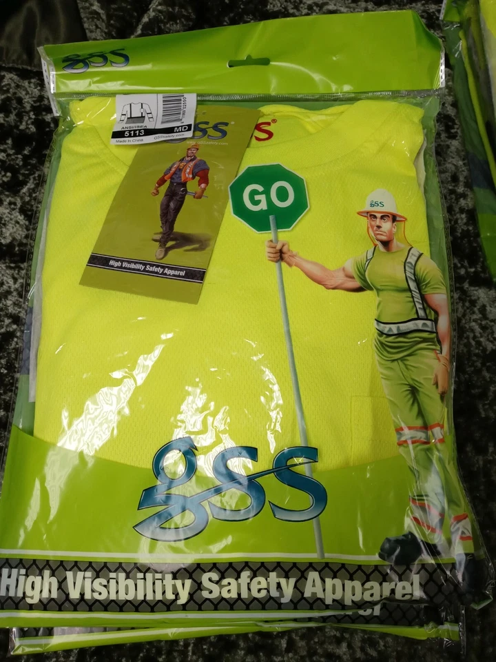 GSS Safety 5113 Neon Yellow/Black Bottom Hi-Viz Long Sleeve T-Shirt Size XL