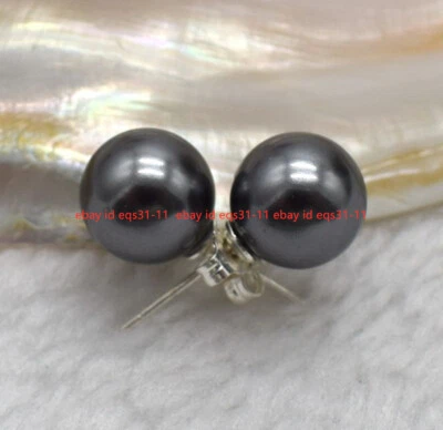 Beauty 8/10/12/14mm South Sea Shell Pearl Round Beads 925 Silver Stud Earrings - Image 1 of 4