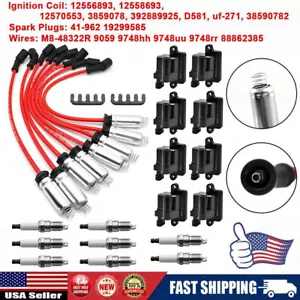 Square Ignition Coil & Spark Plug Wire For Chevy GMC 4.8L 5.3L 6.0L 8.1L Pack 8 - Picture 1 of 13