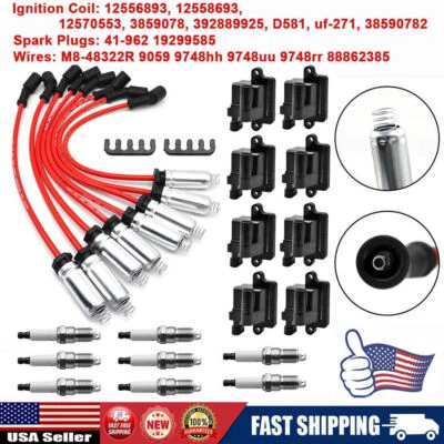 Bobina de encendido cuadrada y cable de bujía para Chevy GMC 4,8 L 5,3 L 6,0 L 8,1 L paquete 8 Foto 1 de 4