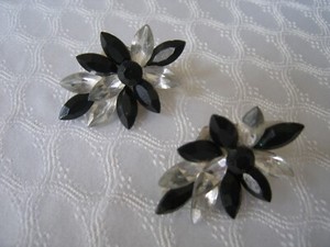 & Crystal Clip-On Earrings Lovely Vintage Silver, Black