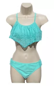 So Girls 2-Piece Tankini Swimming Suit Set Aqua Blue UV Protection Size 14 - Picture 1 of 6