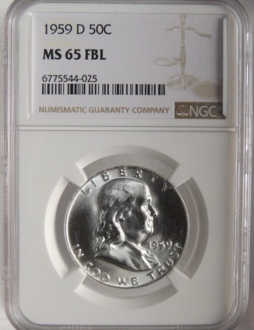 1959-D 50C FRANKLIN SILVER HALF DOLLAR NGC MS65 FBL #6775544-025 FULL BELL LINES Cover