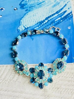 Christian Dior by Mitchel Maer 1950s Sapphire Aqua Cabochon Crystals Bracelet — 第 1/4 张图片