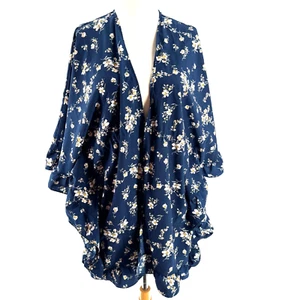 Women's Floral Print Open Front Kimono Cardigan XL Flutter Sleeve Boho Festival - Picture 1 of 9