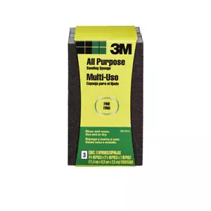 3M 4-1/2 in. L X 2-1/2 in. W X 1 in. Paquete de 3 esponjas de lijado de bloque fino 120 granos - Imagen 1 de 1