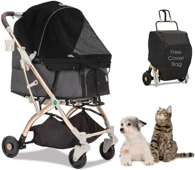 HPZ™ PET ROVER LITE Premium Light Travel Pet Stroller For Dogs & Cats - Black - Image 1 of 4