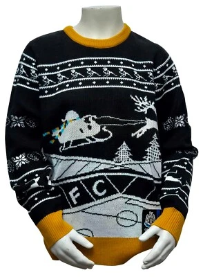 NEWCASTLE UNITED CASTORE NEWCASTLE UNITED Official Girls Boys Acrylic Knitted Black Christmas Jumper