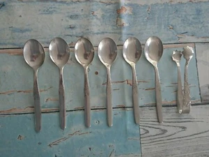 Silber-Kaffeelöffel, versilbert, 6 Stck. 1 Zuckerzange, versilbert, gebraucht - Bild 1 von 5