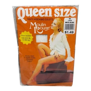 Vintage Moulin Rouge Pantyhose White Queen Size 160-200Lb Double Mesh - Picture 1 of 2