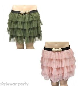 Ladies Adult Crazy Chick 2Layers Pink Green Bow Belt Mesh Tiered TuTu Skirt 8-14
