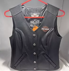 HARLEY DAVIDSON WOMEN'S SIZE SMALL BLACK LEATHER MOTORCYCLE VEST 98150-06VW NWT - Picture 1 of 9