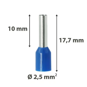 Aderendhülsen 2,50mm² blau isoliert Hülse 10mm Gesamtlänge 17,7mm - Bild 1 von 13