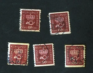 Sweden #148 60 Öre Crown and Post Horn Lot of 5 Used Coil Stamps Dull Claret - Bild 1 von 7