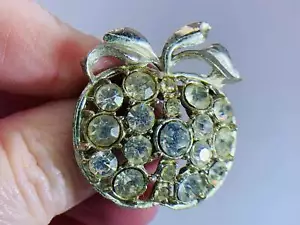 Spilla spilla argento vintage strass trasparenti traforati mela insegnante V-5609 - Foto 1 di 3