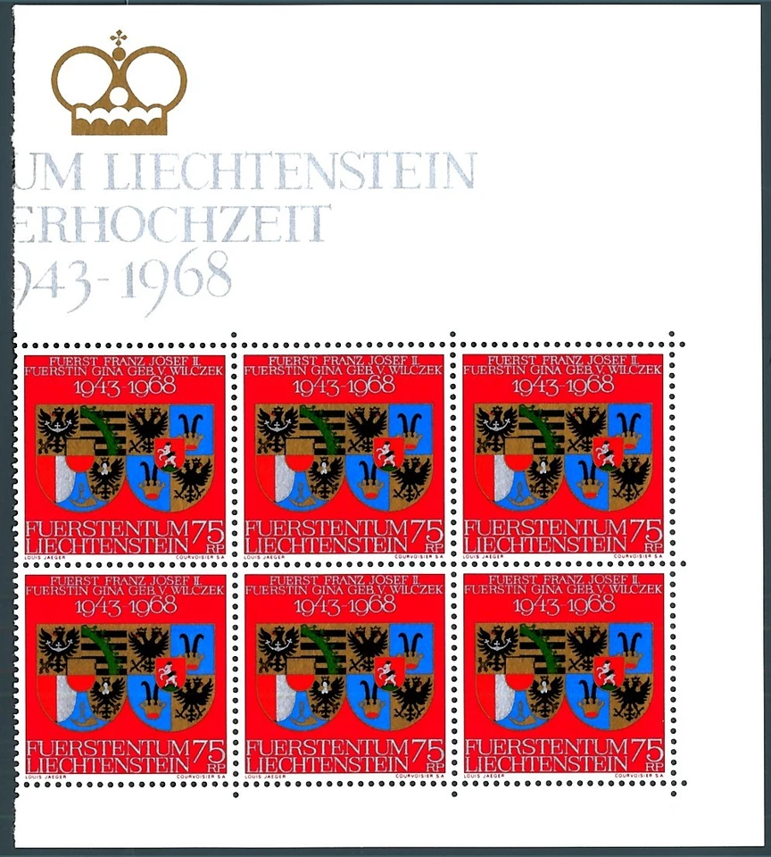 LIECHTENSTEIN - 1968 -Nozze d'argento del Principe Francesco Giuseppe II - Immagine 1 di 1