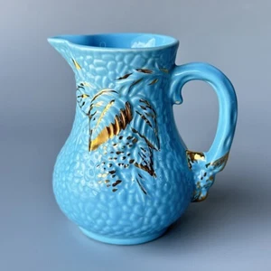 Wade Dorado Turquesa Crema Zarza Azul Dorado Acentos Hojas Repujadas De Colección - Imagen 1 de 9