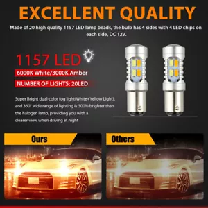2X 1157 Dual Color Switchback 6000K White Amber LED Turn Signal DRL Light Bulbs - Picture 1 of 15