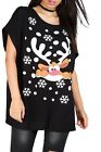 Women Baggy Oversize Reindeer Pudding Batwing Xmas Ladies Christmas T Shirt Top