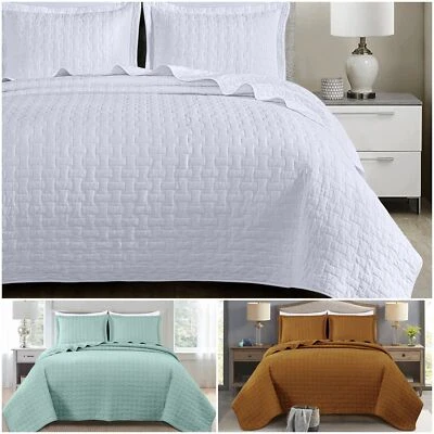 Chezmoi Collection Vert 3-Piece Basketweave Stitch Pre-Washed Cotton Quilt Set - Image 1 of 4