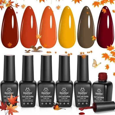 Juego de esmalte de uñas en gel Beetles Fall - 6 colores borgoña rojo naranja amarillo marrón gel Foto 1 de 4