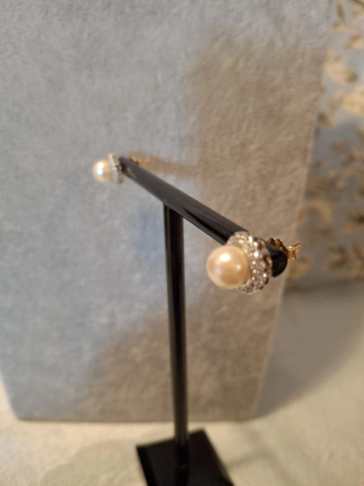 Beautiful Diamonds & Natural Pearl Earrings, 14k Gold - Image 1 of 3